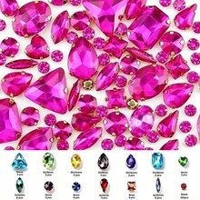 250pcs/Pack, Assorted Shapes, Multi-Color Rhinestones, Colorful Hand-Sewn Crystals, Gold Claw, Clothing, Apparel, Shoes, Hats, Bags DIY Materials, Accessories - Assorted Shapes Gold Claw 250pcs - View 27