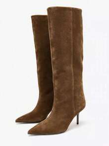 Autumn New Women's Suede Pointed Toe High Heel Tall Boots - Coffee Brown - View 6