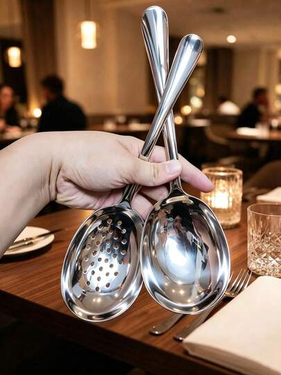 1/5pcs Large Stainless Steel Serving Spoon, Restaurant Public Soup Ladle, Strainer Spoon, Food Portioning Spoon, Thickened Metal Kitchen Utensil