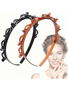 2pcs Braided Hair Headband Small Clips Bangs Fixing Tool Multi-Layer Hollow Braided Hair Hoop Hair Clips Top Clips Hair Pins - Multicolor - View 1