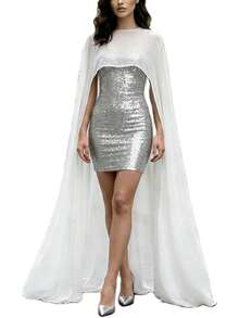 1pc Detachable Chiffon Minimalist Mid-Length Bridal Cape Shawl, Bridal Accessory For Photoshoot - Multicolor - View 3