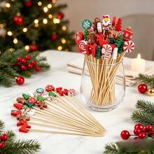 1/10/20/50/100/200pcs Christmas Fruit Picks Set, Includes Santa Claus, Christmas Stocking, Snowflake, Christmas Tree, Lollipop, Reindeer, Suitable For Drink Decoration Sticks, Cake Forks, Welcome Decoration Sticks, Dessert Table Decoration, Can Add Winter Christmas Atmosphere, Essential Disposable Tableware For Kitchen And Restaurant. - Multicolor - View 1