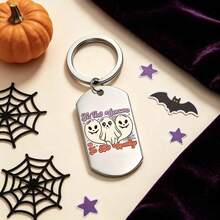 萬聖節幽靈女士鑰匙圈「Tis The Season To Do Spooky」可愛3個幽靈圖案鑰匙環，附黑色天鵝絨收納袋，適合送給朋友、生日、萬聖節派對禮物 - A - 查看 4
