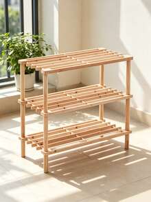 2/3/4-Tier Solid Wood Shoe Rack/Storage Shelf, Solid Wood Shoe Rack, Tiered Shelf, Wooden Shoe Rack/Flower Rack, Simple Storage Support Shelf, Wooden Shoe Rack For The Entrance, Wooden Storage Shelf For The Living Room - Wood Color - View 2