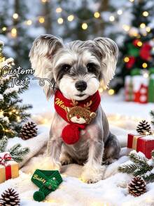 Custom Knitted Winter Pet Christmas Scarf With Pom Pom, Soft & Warm Cat Dog Shawl, Red & Green Color With White Trim, Machine Washable Filling, Suitable For Small & Medium Pets, New Year Pet Neck Accessory, Cat Christmas Decoration - Multicolor - View 4
