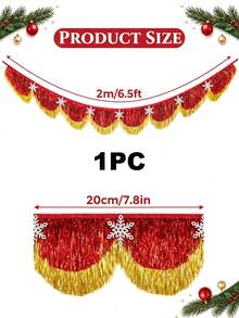 2Pcs Red Gold Scalloped Layered Fringe Banner,Christmas Decorations For Home,6.5 Ft Christmas Wavy Tinsel Fringe With Snowflake Decor For Fireplace Mantel, Window, Tree, Holiday & Birthday Party Home Decoration - View 11