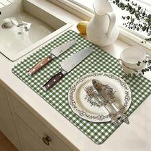 1pc Green Plaid Print Extra Large Absorbent Mat, Bar Countertop Waterproof Mat, Drying Mat, Drainage Mat, Coffee Machine Mat, Coffee Cup | Tableware Drainer, Absorbent Quick-Dry, Waterproof & Oil-Resistant, Washable & Reusable, Suitable For Kitchen | Cafe, Tea Cup, Coffee Cup, Coffee Machine Accessories, Home Decor For Coffee Lovers, Rental Home Improvement - Multicolor - View 4
