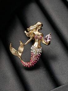 Vintage Style Rhinestone Mermaid Brooch Gradient Color Cartoon Character Accessory Pin Cross-Border Fashion Jewelry - Gold - View 3