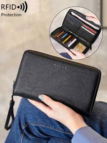 FOREVER MIYIN Women's RFID Blocking Zip Around Long Wallet, Vintage Purse With Wrist Strap And Pen Slot, ID Window, Coin Pocket, Multi Card Slots For Daily Use - Multicolor - View 9