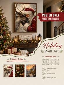 SUPSTICKER Christmas Wall Art Poster, Santa Reindeer Nutcracker Snowy Cabin Print, Holiday Decor For Living Room Bedroom Entryway, 3 Styles - Christmas - View 1