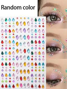 3Pcs Y2K Festival Face Gems Stickers Multicolor Mixed Heart Teardrop Round Self‑Adhesive Rhinestones Facial Diamond Decals Colorful Crystal Jewels For Rave Christmas Halloween Cosplay Body Eye Makeup Decor - Multicolor - View 3