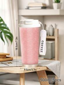 1pc/5pcs 500ml Pink Strawberry Floral Travel Mug, Double-Wall Stainless Steel Insulated Cup, Sweet Seamless Small Strawberry Print Design, Portable Coffee Cup With COFFEE Printed Lanyard, Suitable For Daily Commute - Pink-strawberry - View 4