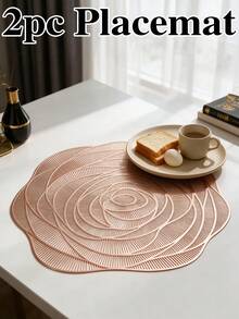 6pcs Gold Flower Hollow PVC Placemats, Washable Tabletop Decoration Mats, Non-Slip Odorless Tableware Pads, Durable Highly Attractive Coasters, Suitable For Restaurants, Cafes, Homestays, Fit For Festivals, Parties, Gatherings, Birthdays, Weddings, Dinners. - Multicolor - View 13