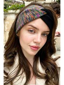 DUOJIAOYAN 1pc Autumn/Winter New Cross Gradient Dual-Color Patchwork Wide Elastic Hair Band, Sports Cold-Proof Warm Headband Accessory - Multicolor - View 6
