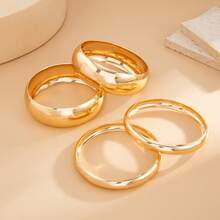 4pcs/Set Gold Thick Bracelet Set, Minimalist Smooth Wide & Thin Stackable Women's Bracelets, Fashionable Eye-Catching Jewelry, Suitable For Party, Vacation And Daily Wear - Gold - View 3