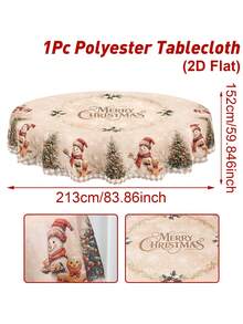 1pc Christmas Tablecloth, Gingerbread Man & Snowman Pattern Round/Oval Tablecloth, Christmas Party Supplies, Merry Christmas Tablecloth, Christmas Table Center Decoration, Christmas Eve Decoration Tablecloth, Christmas Decoration, Christmas Gift, Party Gift, Christmas Home Decor, Room Decor, Kitchen Tablecloth, Christmas, Christmas Party, Halloween, 2027 New Year, New Year Gift, Winter - Retro Snowman Gingerbread Man - View 14