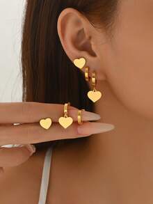 Set de 6 piezas de aretes de aro minimalistas y elegantes de acero inoxidable - Multicolor - Ver 14