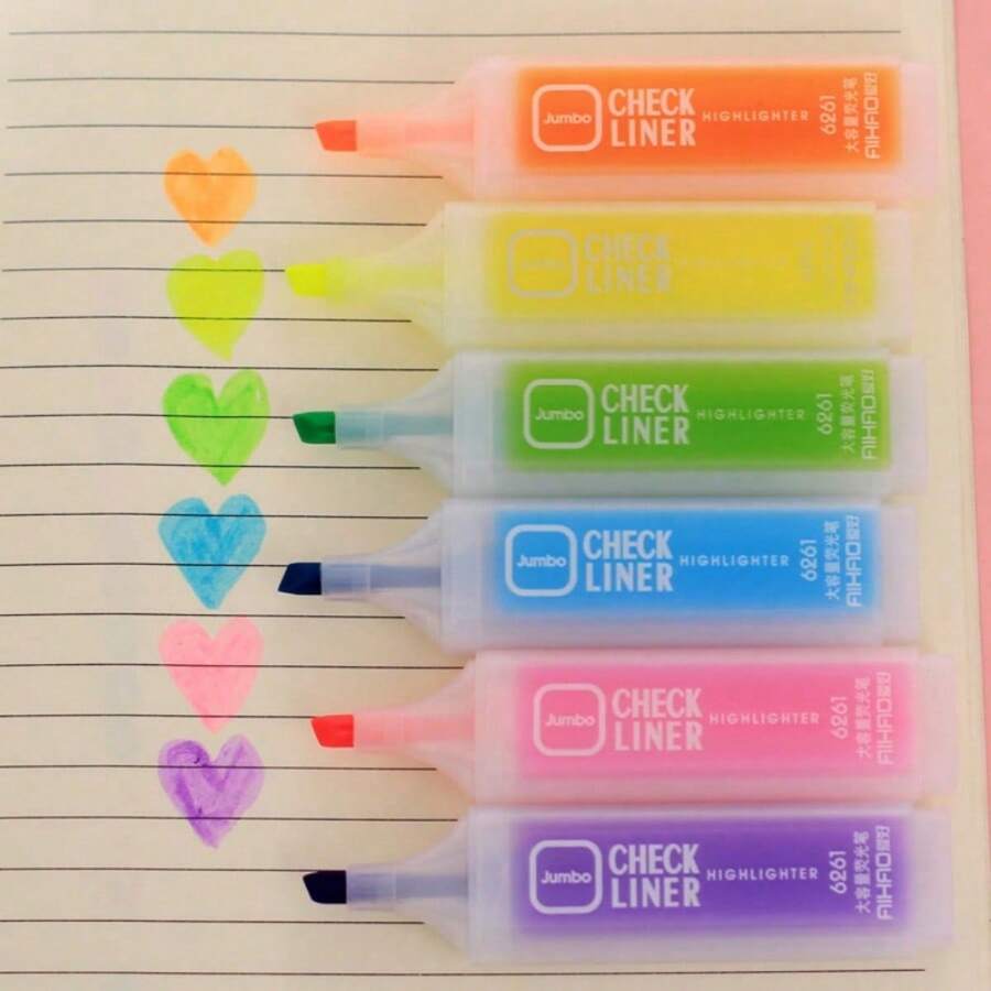 Minimalist Fluorescent Highlighter Pens, Fresh Creative Candy Color Marker Pens, Multi-Color Large Capacity Fluorescent Note Marker Pens, Office Stationery - Multicolor - View 1