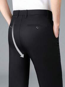 Men's Plus Size Stretch Casual Straight Leg Dress Pants, Business Commuter Trousers, Comfortable Versatile Breathable Wrinkle-Resistant Long Pants - Black - View 7
