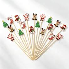 200/100/50/20/10/1pc Christmas Theme Decorative Fruit Picks, Cute Santa Claus, Snowman, Reindeer, Christmas Tree Shapes, Party Table Platter Decoration, Suitable For Fruit, Bread, Dessert, Snacks, Christmas Party, Family Gathering, Holiday Banquet Atmosphere Decorative Bamboo Picks For Home Holiday Party - Multicolor - View 1