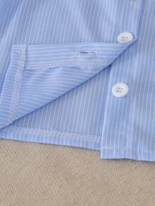 2pcs Baby Girl Casual Sweet & Cool Striped Shirt & Embroidered Denim Jeans Set, Thin Spring/Autumn - Light Wash - View 5