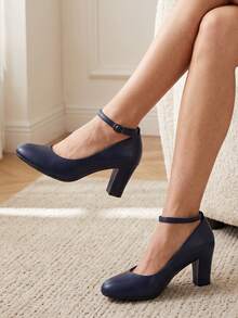 Round Toe Fashionable Comfortable High Heel Women's Shoes - Blue - View 3