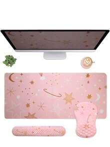 Pink Mouse Pad, Desk Pad, Suitable For Keyboard And Mouse. Ergonomic Desk Pad Set, Large Mouse Pad, Wrist Rest, Lovely Lady Desktop Accessories, Teacher Desktop Decoration Home Office - View 1