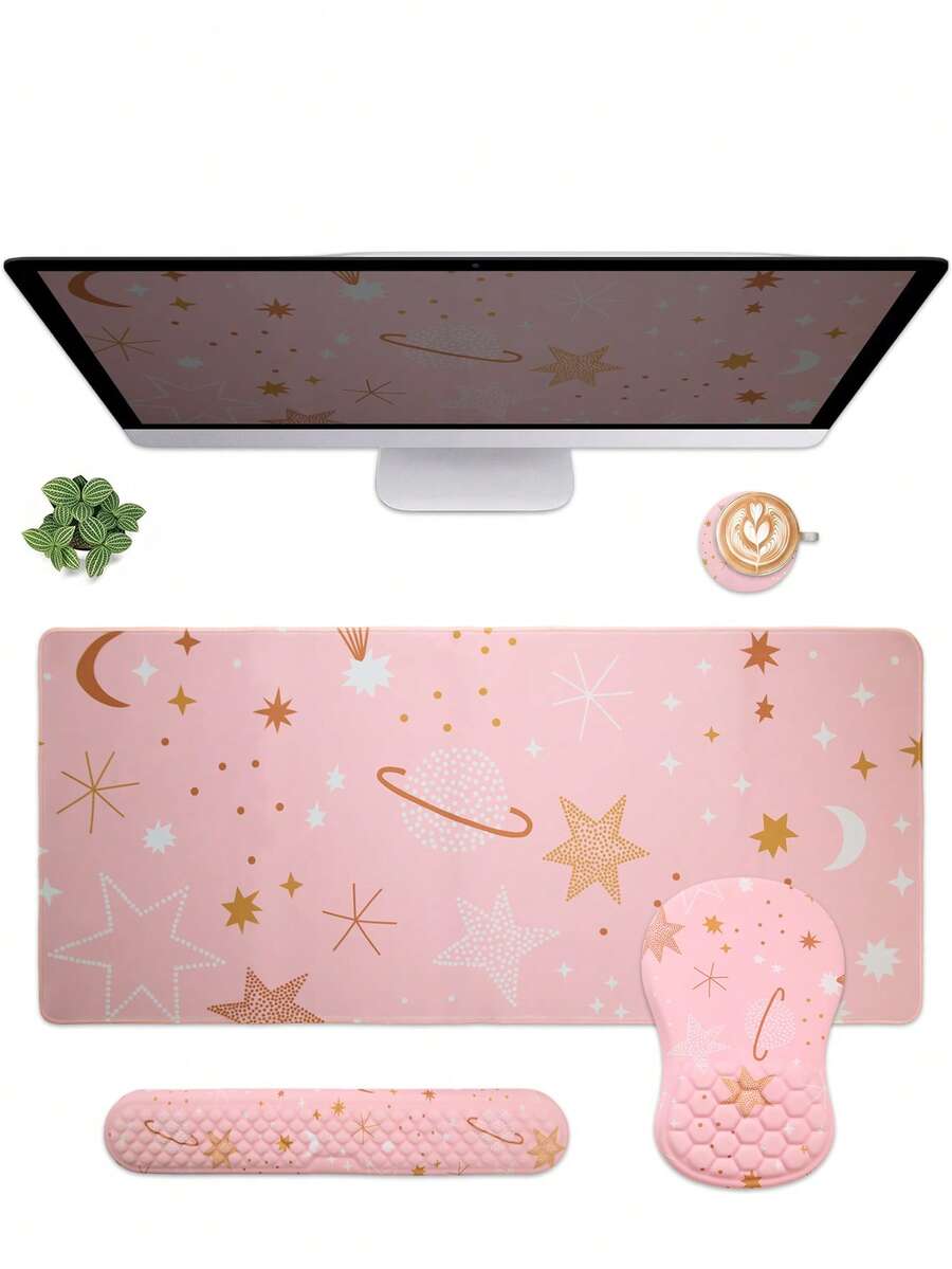 Pink Mouse Pad, Desk Pad, Suitable For Keyboard And Mouse. Ergonomic Desk Pad Set, Large Mouse Pad, Wrist Rest, Lovely Lady Desktop Accessories, Teacher Desktop Decoration Home Office - View 1