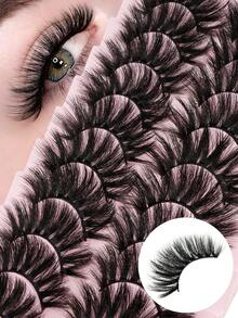 10 Pairs Thick Fluffy Dramatic False Eyelashes, Handmade Strip Lashes Suitable For Women's Daily Wear - Black - View 1