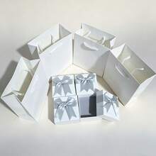 Set Of 8, White Bow Decor Gift Boxes With Paper Tote Bags, For Holiday Gathering, Birthday Party Celebration, Portable Reusable, Gift Packaging Kit, For Jewelry Packing, Present Wrapping, Daily & Business Gifting - Grayish White - View 12