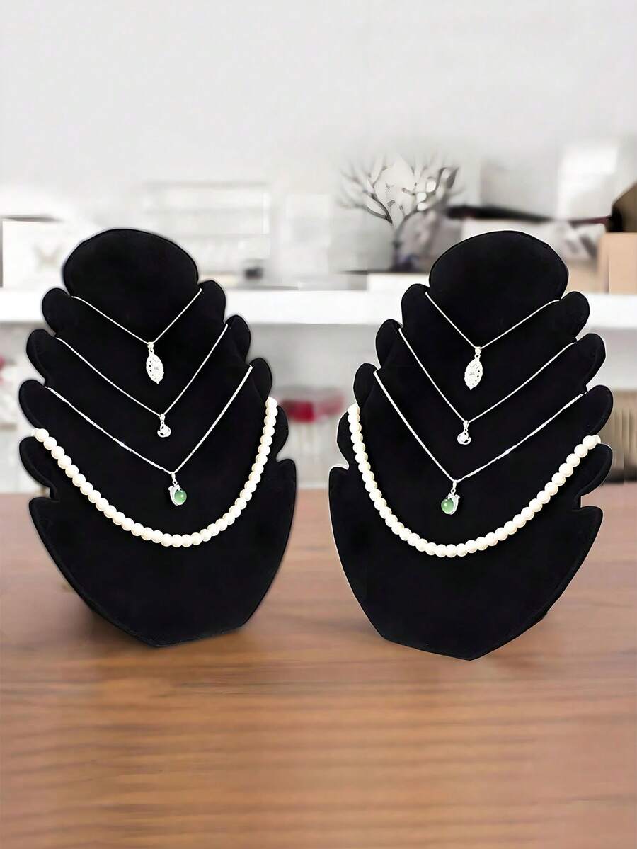 1pc Leaf-Shaped Jewelry Display Stand, Velvet Necklace Storage Rack, Bust Display Stand, Necklace Storage Rack, Bracelet Pendant Storage Rack, Fashionable Women's Desktop Organizer, Women's Storage Organizer, Multi-Functional Jewelry Storage Rack, Suitable For Home Decor, Back To School Gift, Valentine's Day Gift - Multicolor - View 1