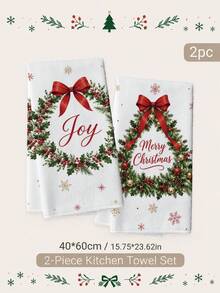 2PCS Kitchen Towel, Christmas Minimalist Snowflake Wreath Pattern Kitchen Towel Dish Cloth, Minimalist Style 40*60cm Rectangular Microfiber Cleaning Kitchen Towel, Perfect For Kitchen, Dining Room And Bathroom Use, Kitchen Decoration, Home Decor, Neighbor Housewarming Gift, Dish Cloth - White - View 3