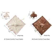 1PC Plush Bunny & Bear Security Blanket With Pink Silicone Teether & Pacifier Loop, Soft Satin Trim Sensory Tag Blanket For Newborn Infants - Camel - View 6