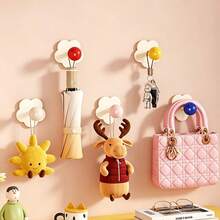 1pc,Dopamine Flower Base Magnetic Hooks, Strong No Drill Magnetic Hooks With Colorful Ball Design, Space Saving Hanging Hooks For Refrigerator, Oven, Cabinet & Wall, Kitchen Towel, Utensil & Key Organizer - White - View 3