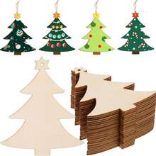 Unpainted Wooden Laser Engraved Star Christmas Tree Shaped Wooden Pieces, Christmas Tree Shaped Wooden Crafts For Painting And Coloring, Home Decor, Holiday Decoration, With Holes For Hanging - A - View 2