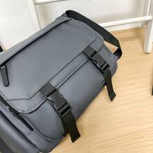 Black Waterproof Flap Men's Messenger Crossbody Bag, Double Buckle Design Multi-Pocket Large Capacity, Adjustable Wide Strap, Business Cargo Style Style Student Commuter Laptop Storage One Shoulder Bag - Multicolor - View 6
