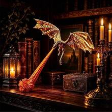 3D Printed Flying Dragon Decor, Red & Blue Flame Ornament, Fantasy Bookshelf Corner Decoration, Reading Room Display, Unique Gift For Book Lovers - Multicolor - View 7