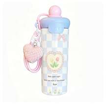 1PC 600ML Heart Tulip, Daisy In English, Minimalist Pattern Stainless Steel Cup, Double Drink Coffee Cup, Portable Straw Cup, Fashionable Lanyard , Suitable For Office, Home, Gift Recommendation, Coffee/Milk/Tea - Multicolor - View 10