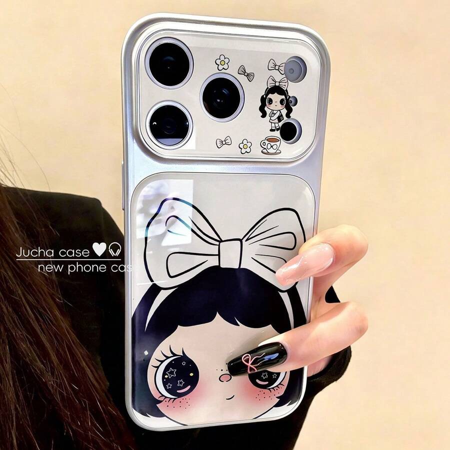 A Large Window Silver Frame Headband With A Big Bow Cartoon Girl Star Eye Phone Case Suitable Compatible With Apple 17 Promax/11/12/13/14/15/16 Pro - Silver - View 1