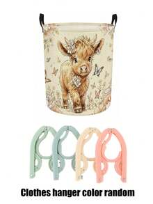 Cute Highland Cow Floral Print Laundry Hamper, Collapsible Large‑Capacity Storage Basket With Handles, Clothes Storage, Unisex, Essential For Daily Home And Dorm Use - Multicolor - View 14