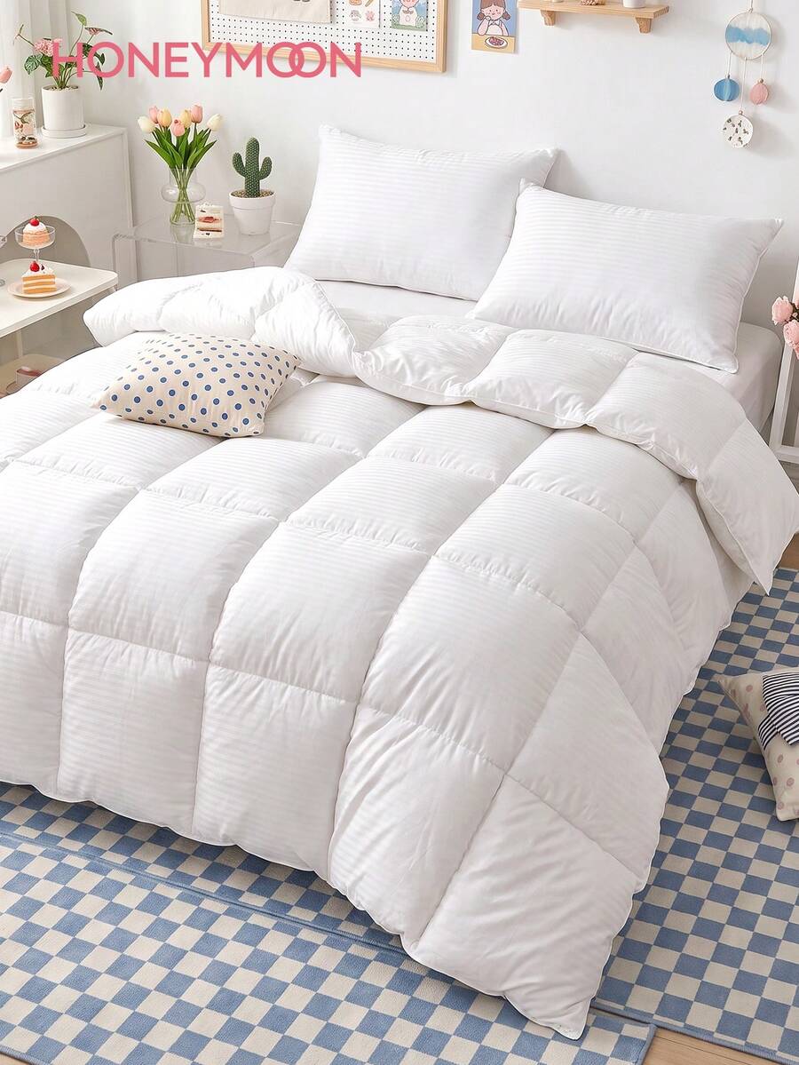 1pc Quilted Comforter - All Season Use, Down Alternative Quilt With Corner Loops - Multicolor - View 1