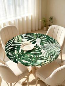 1pc Tropical Leaf Monstera Pattern Printed Round Tablecloth, Daily Tablecloth, Table Cover, With Elastic Edge, Soft Wrinkle-Resistant, Waterproof Oil-Resistant Scratch-Resistant, Suitable For Round Dining Table, Outdoor Restaurant Decoration And Outdoor Party, Kitchen, Baking, Outdoor Decoration, Outdoor Patio, Breakfast, Brunch And Party Decoration - Multicolor - View 5