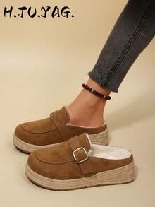 Women's Autumn/Winter New Rope Decor Bohemian Thick Sole Closed-Toe Half-Slingback Breathable Comfortable Casual Elegant Flat Sandals - Brown - View 1