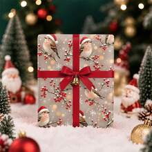 1set Christmas Robin Bird Wrapping Paper(Includes Stickers), Gift Wrap With Cute Bird Winter Red Berry Branch Design For Xmas Gifts, Making Party Decorations, And Birthday Gifts - Bird - View 3
