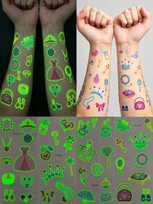 4pcs Glow-In-The-Dark Cute Princess Jewelry Temporary Tattoo Stickers, Crown Magic Wand Diamond Fairy Tale Realistic Stickers, Princess Theme Birthday Party Waterproof Glowing Body Stickers - Multicolor - View 2