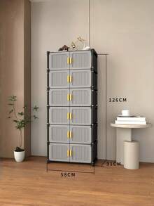 1pc Space-Saving Narrow Freestanding Shoe Storage Cabinet, Dust-Proof Double Door Plastic Shoe Rack, Suitable For Entryway Hallway Small Apartment, Essential Home Storage For New Year Moving Season - Multicolor - View 7