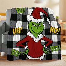 The Grinch Soft & Comfortable 1pc All-Over Print Modern Flannel Christmas Nap Blanket - Christmas Tree - Polyester Nap Blanket - Digital Printing Technology, Suitable For Sofa, Bed, Travel, Office Home Decor - Multicolor - View 8