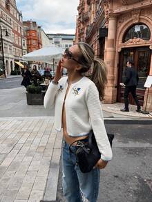 Sookaug Pure Desire Style Hollow-Out Ribbed Knit Cardigan Women's Designer Long Sleeve Cardigan Chic Woolen Top Women's Ribbed Knit Cardigan - White - View 6