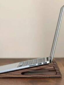 1pc Solid Wood Laptop Stand, Ergonomic Tilted Wooden Laptop Riser, Heat Dissipation Desktop Stand, Suitable For Home Office Workspace, Compatible With Multiple Laptop Models, Adjustable Height Desktop Accessory - Khaki - View 11