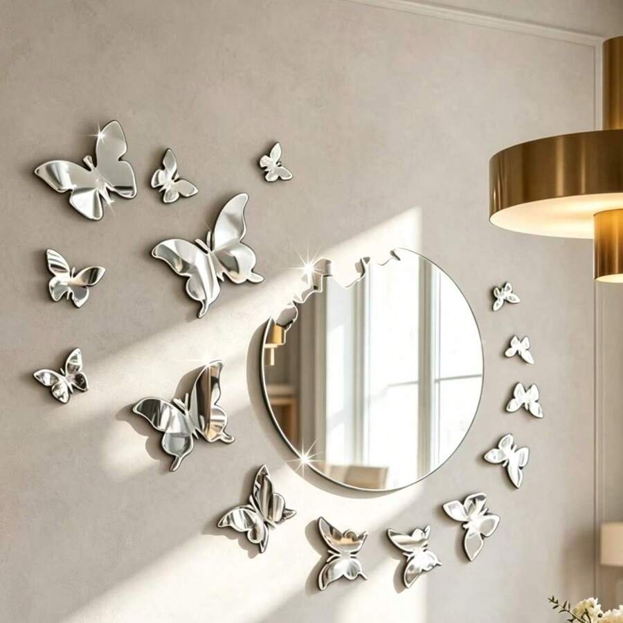 30/16pcs/Set 3D Acrylic Butterfly Wall Stickers, Mirror Waterproof Self-Adhesive Decals, Suitable For Home Daily Decoration, Flat Surfaces, Walls, Study, Living Room, Door Decoration, Irregular Shaped Stickers